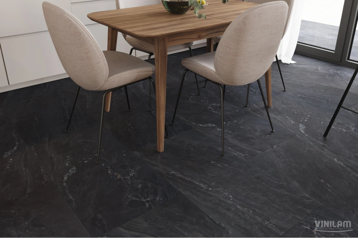 Плитка ПВХ клеевая VINILAM Неаполитанский Черный Ceramo Stone Glue 950х475х2,5 (4,513м2), 4V микро-ф