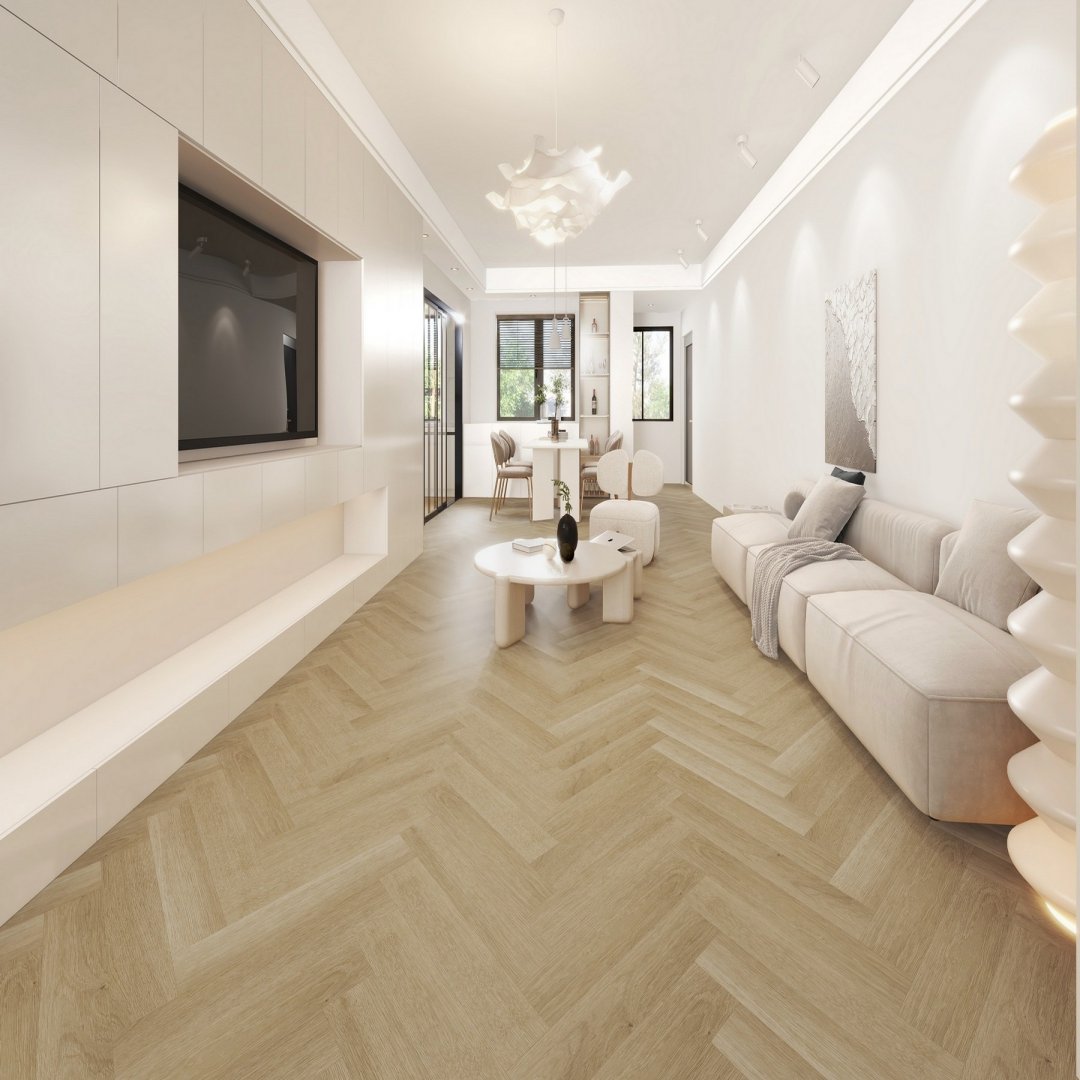 Плитка ПВХ-кварцвинил STRONG STEP Саванна IDEAL Анг. елочка 630х126х5 (1,588м2), 4V фаска