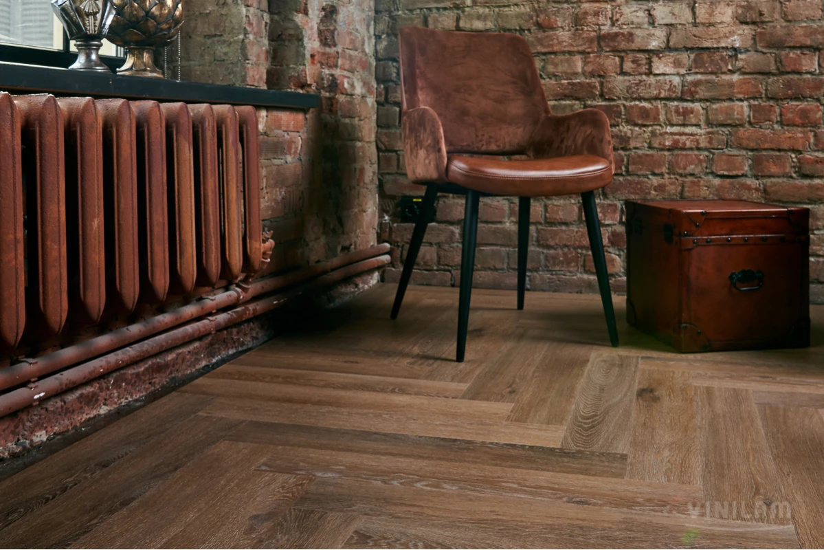 Плитка ПВХ замковая VINILAM Паркет Венецианский Herringbone 720х120х6,5 (2,07м2), с подложкой, 4V фа