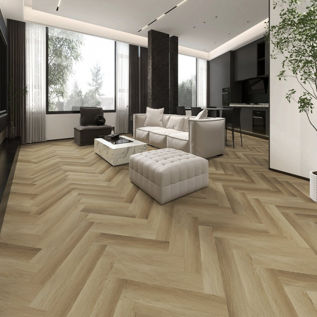 Плитка ПВХ-кварцвинил STRONG STEP Сиена IDEAL Анг. елочка 630х126х5 (1,588м2), 4V фаска