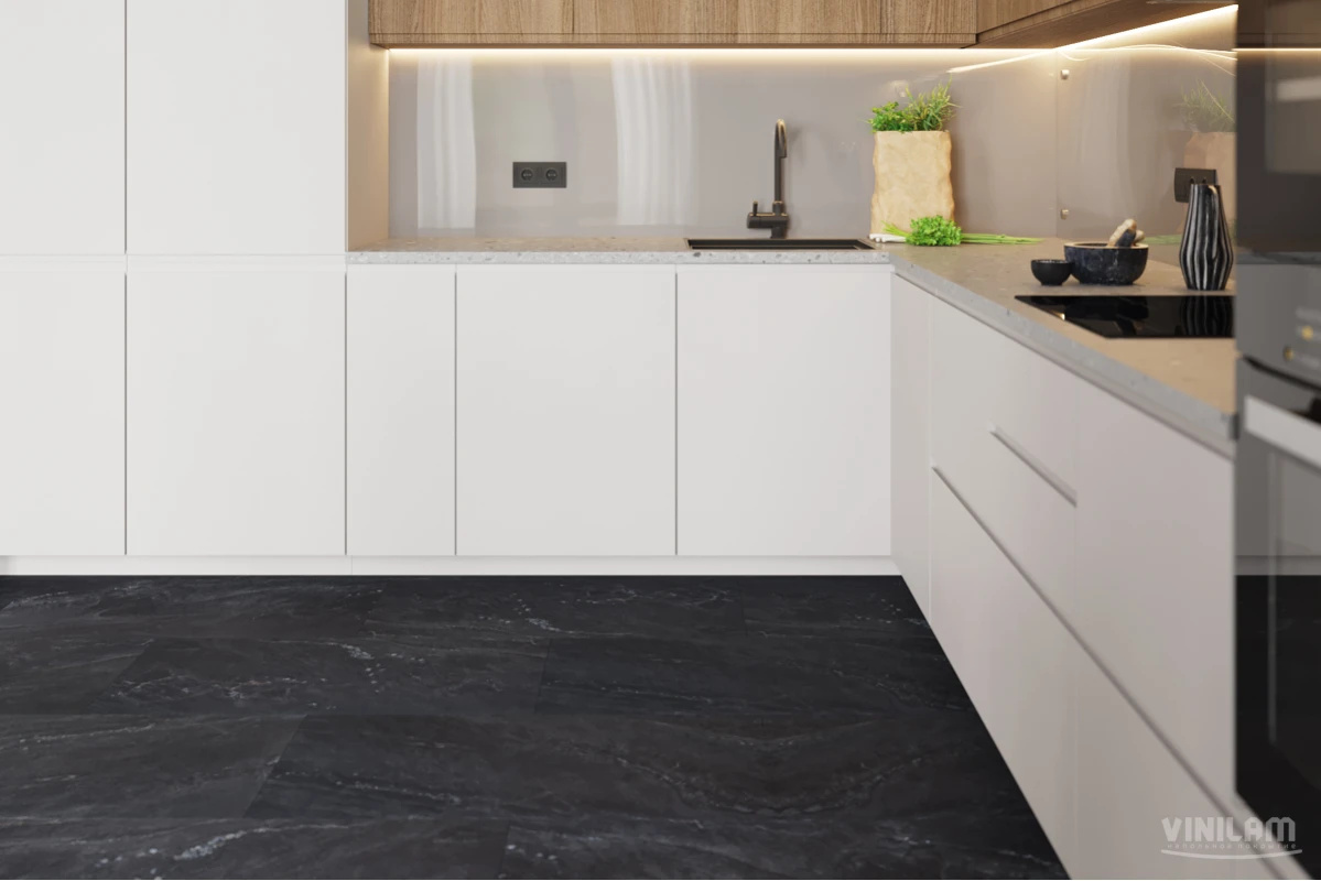 Плитка ПВХ клеевая VINILAM Неаполитанский Черный Ceramo Stone Glue 950х475х2,5 (4,513м2), 4V микро-ф