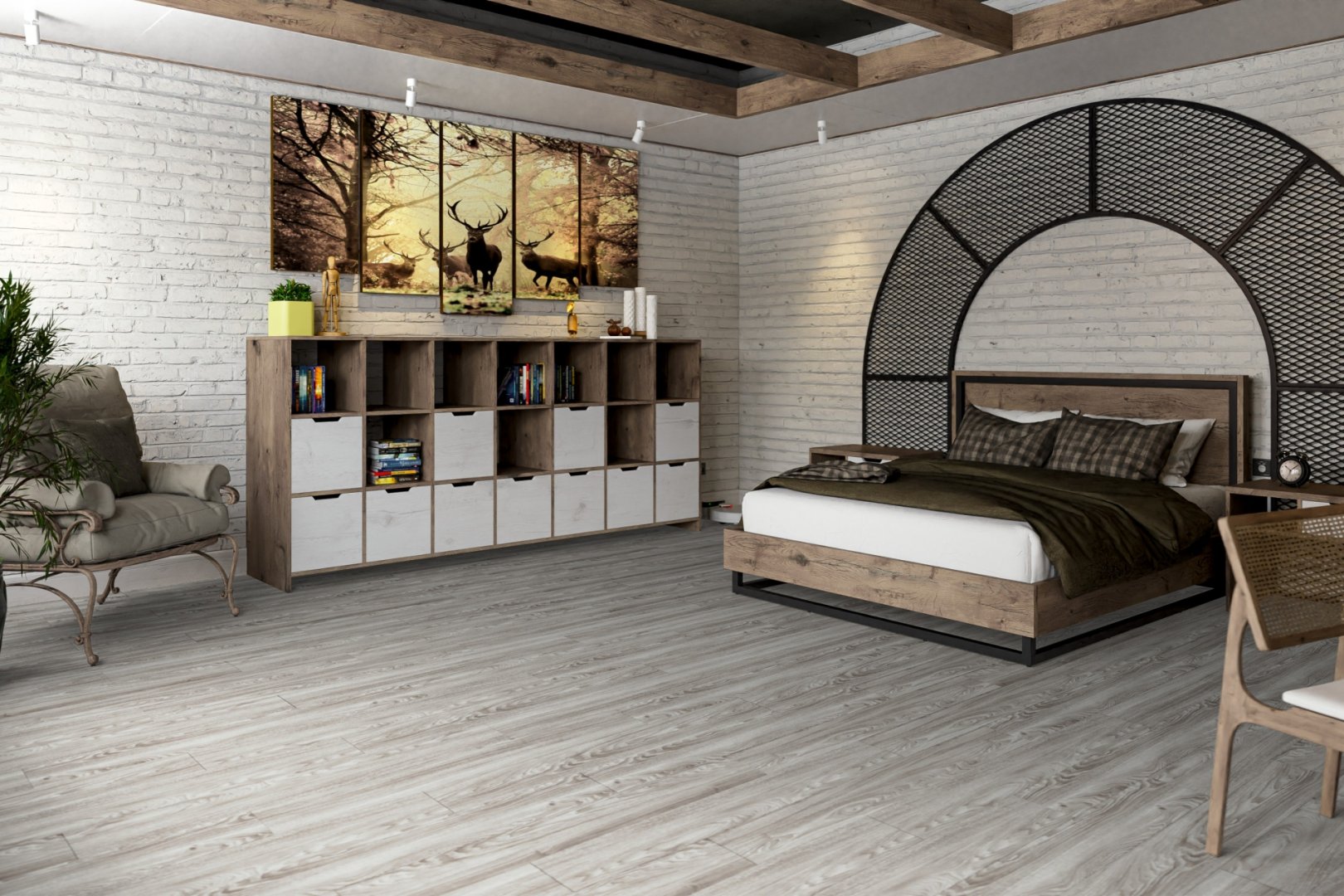 Плитка ПВХ-кварцвинил Damy Floor Дуб Дымчатый Family 1220х180х4 (2,635м2), 4V фаска
