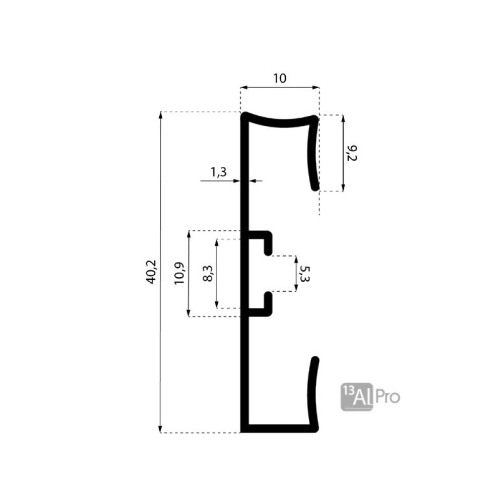Плинтус алюминиевый AluminiumPro AL13-4036 L40 "брусок" г-образный 2950х40х10