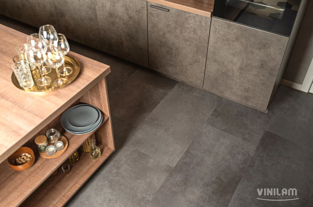 Ламинат SPC замковой VINILAM Цемент Стальной Ceramo Stone 940х470х8 (2,65м2), с подложкой, 4V микро-