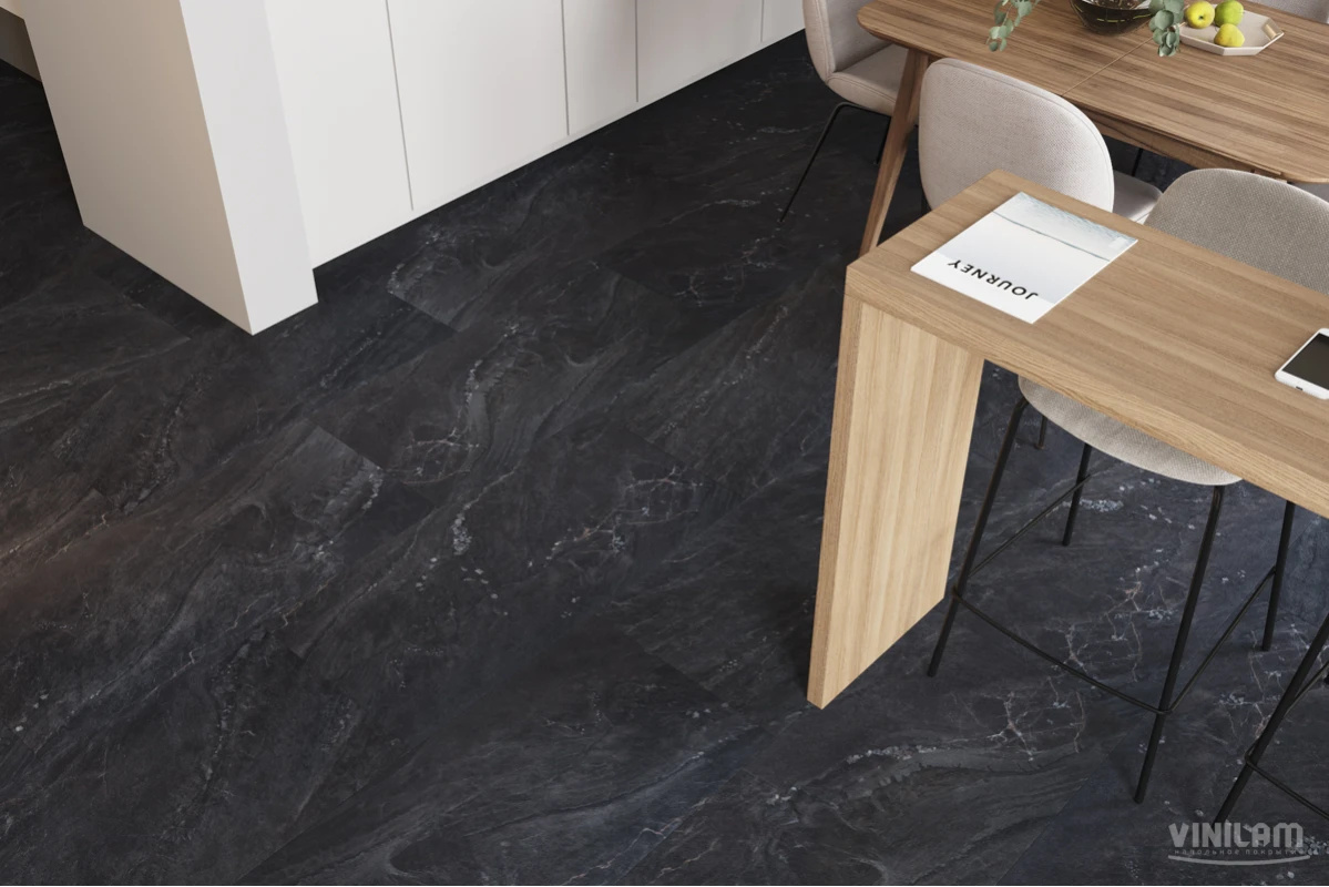 Плитка ПВХ клеевая VINILAM Неаполитанский Черный Ceramo Stone Glue 950х475х2,5 (4,513м2), 4V микро-ф