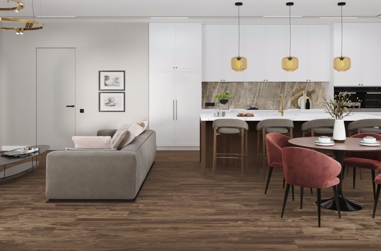 Плитка ПВХ клеевая Damy Floor Орех Американский Family  1227х187х2,5 (4,13м2), 4V фаска