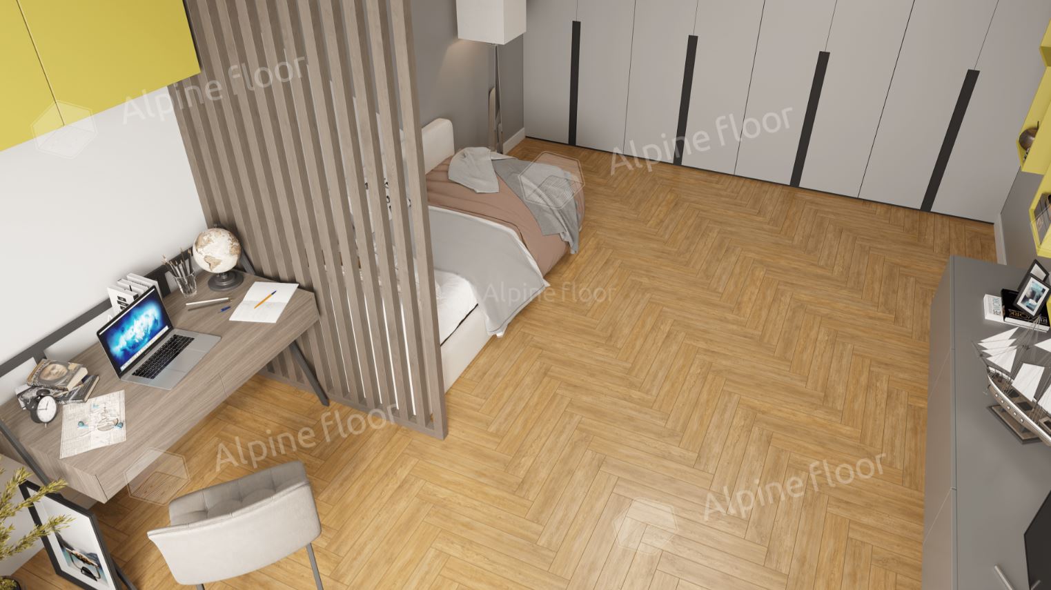 Ламинат Alpine Floor Дуб Тулуза LF102-4 Herringbone 8 606х101х8 (2,203м2), защелка (Click), 4V фаска