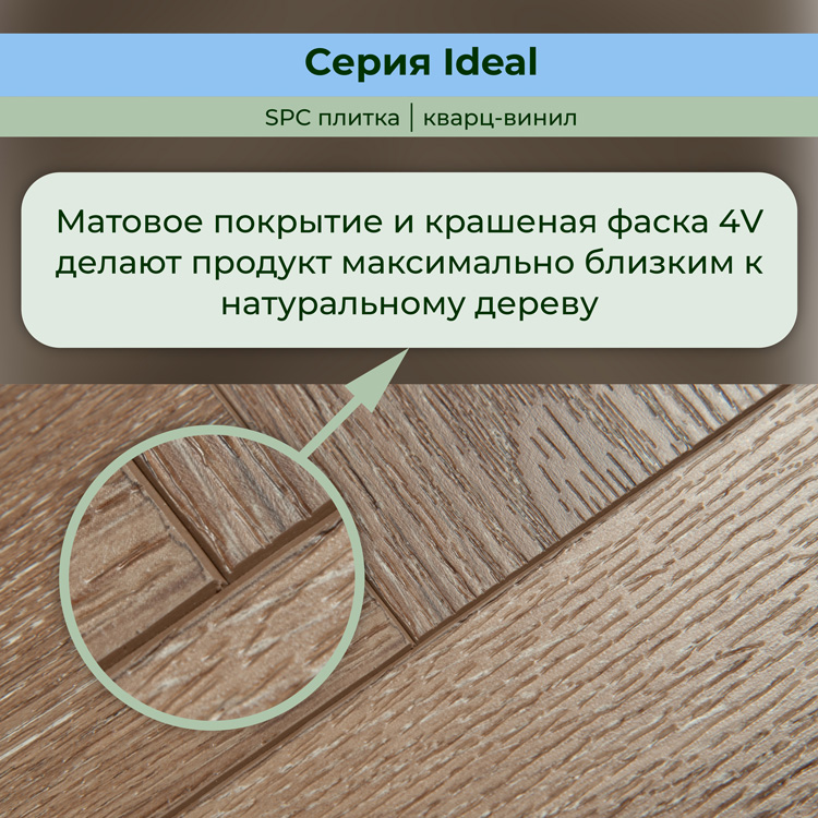 Плитка ПВХ-кварцвинил STRONG STEP Махагон IDEAL Анг. елочка 630х126х5 (1,588м2), 4V фаска