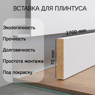Вставка для плинтуса AluminiumPro дюрополимер прямой 2700х66х12, п/окрас
