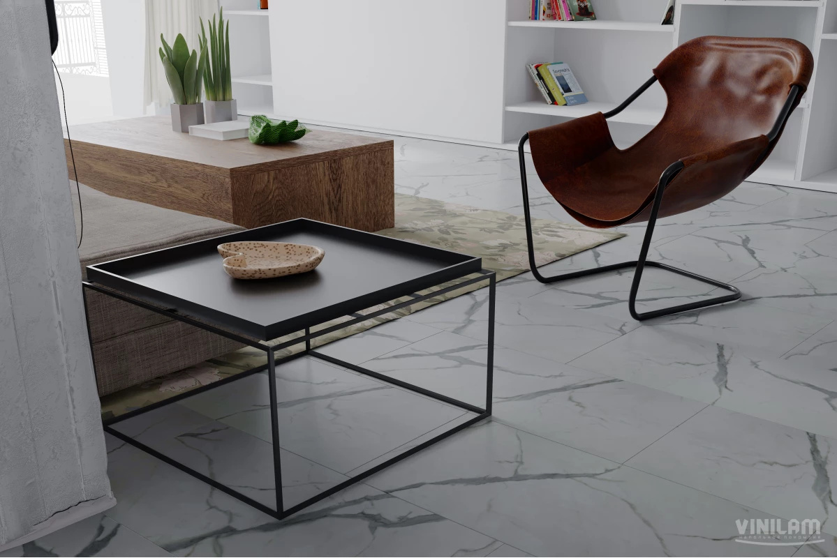 Плитка ПВХ клеевая VINILAM Греческий Мрамор Ceramo Stone Glue 950х480х2,5 (4,56м2), 4V микро-фаска