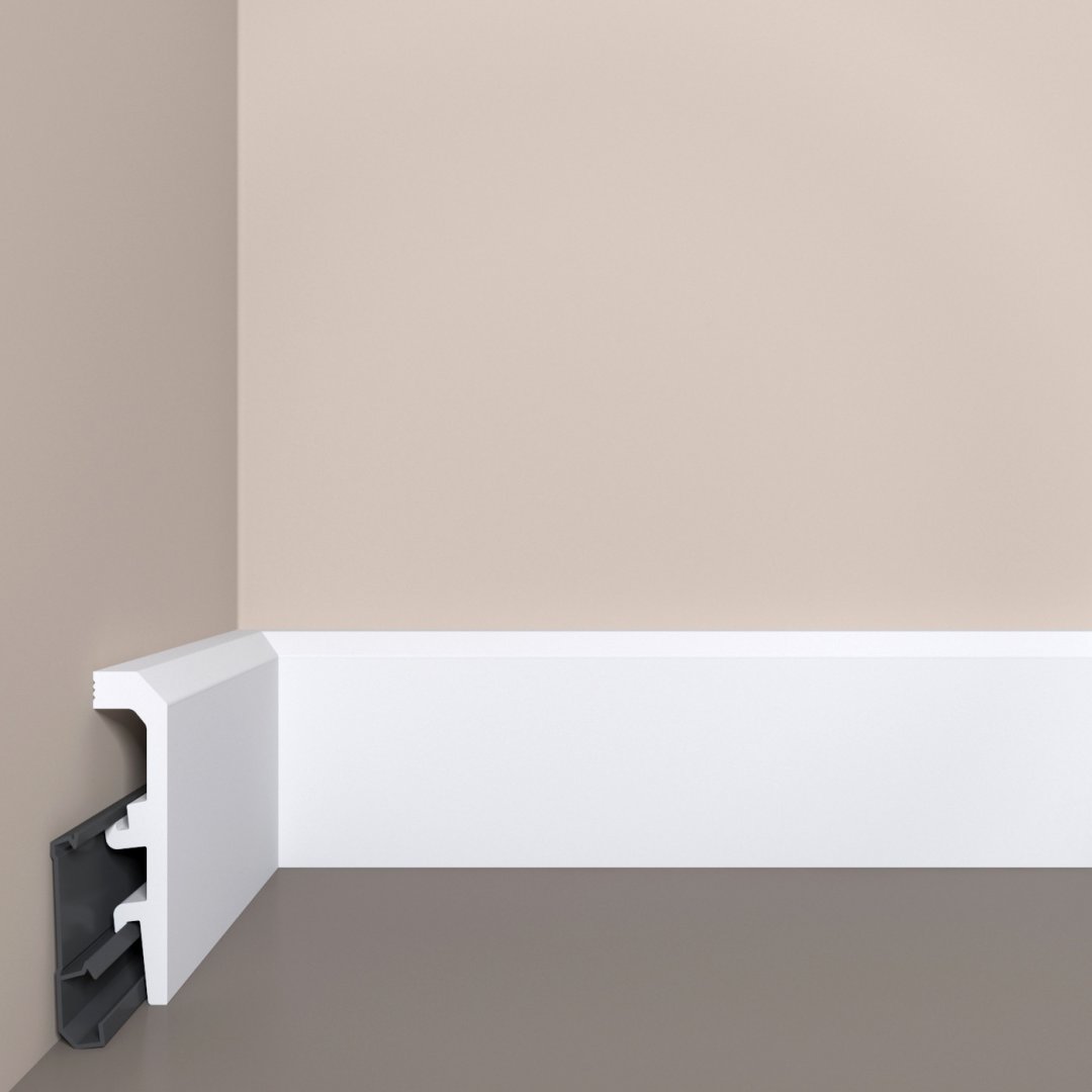Плинтус дюрополимерный Bello Deco П22 90-20 с монтажной планкой фигурный 2000х90х20, п/окрас