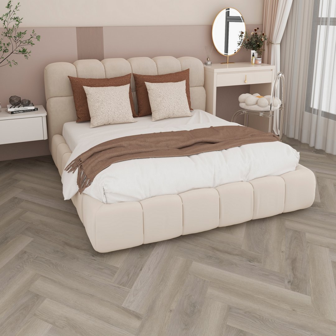 Плитка ПВХ-кварцвинил STRONG STEP Муссон IDEAL Анг. елочка 630х126х5 (1,588м2), 4V фаска