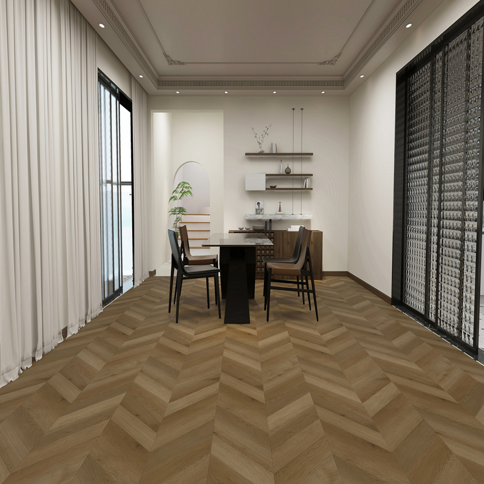 Плитка ПВХ-кварцвинил STRONG STEP Какао CHEVRON Франц. елочка 610х125х5 (1,22м2), 4V фаска