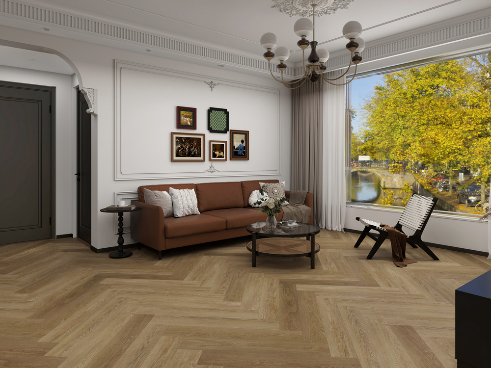 Плитка ПВХ-кварцвинил STRONG STEP Оксфорд IDEAL Анг. елочка 630х126х2,5 (3,016м2), 4V фаска