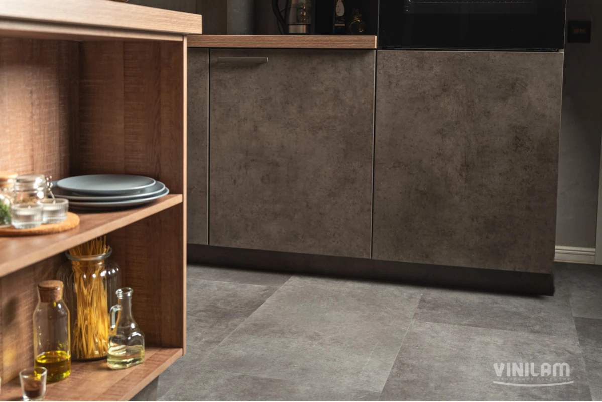 Плитка ПВХ клеевая VINILAM Цемент Стальной Ceramo Stone Glue 950х480х2,5 (4,513м2), 4V микро-фаска