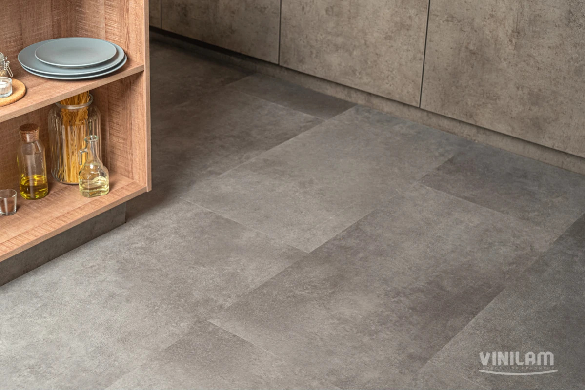 Ламинат SPC замковой VINILAM Цемент Стальной Ceramo Stone 940х470х8 (2,65м2), с подложкой, 4V микро-